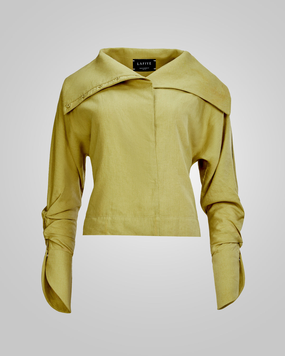 Lane Linen High Neck Top in Green