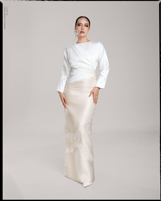 Two-Toned Dress with Detachable Drape