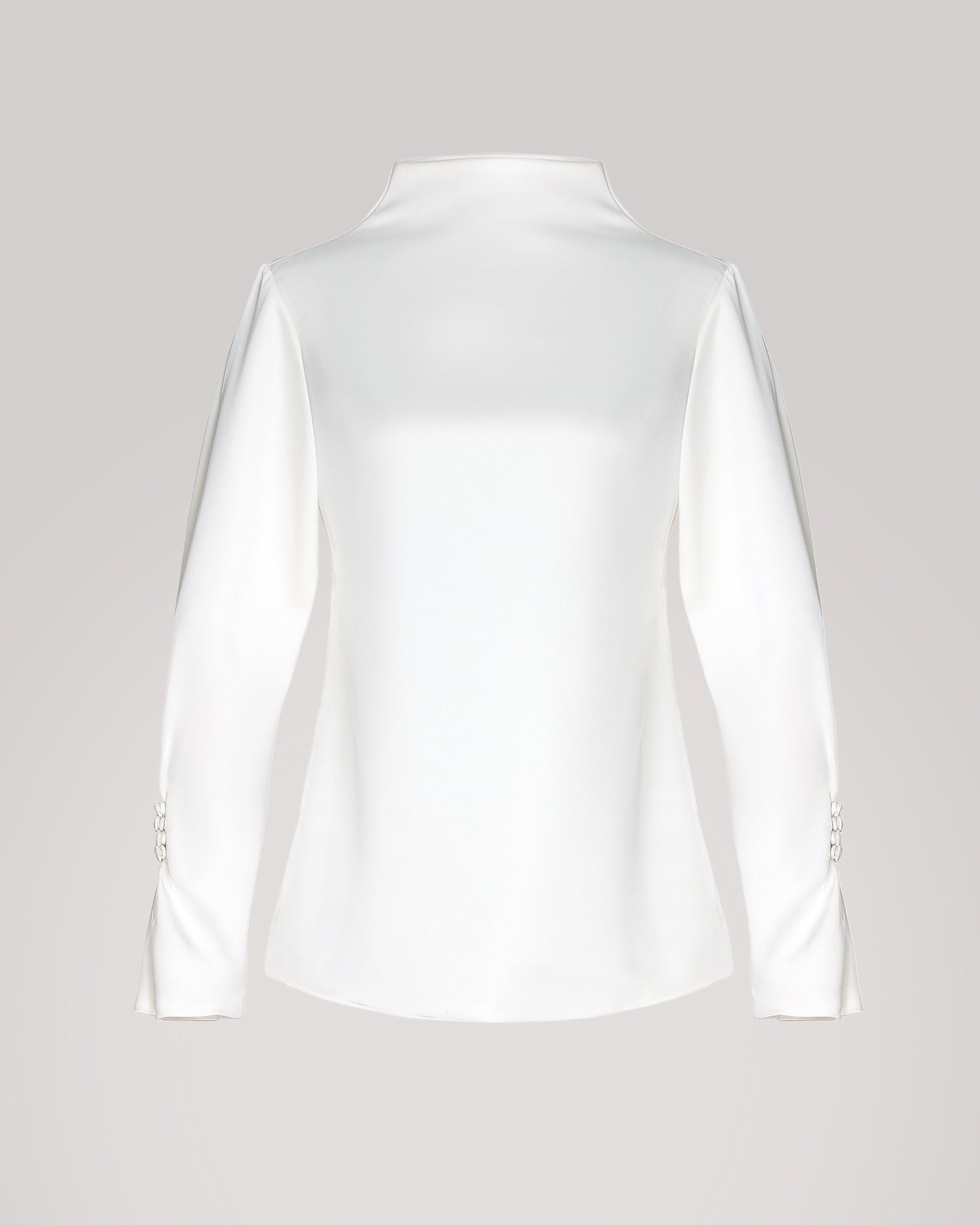 High-Neck Silk Blouse with Buttoned Sleeves