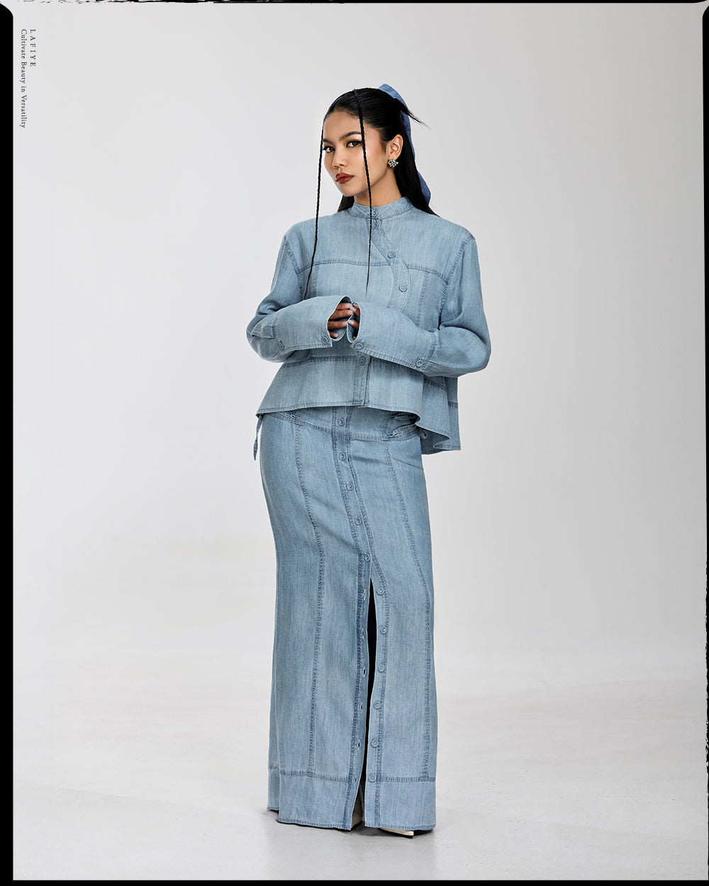 Lane Denim Straight Skirt in Light