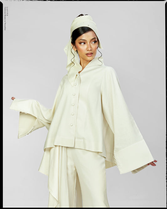Lane Linen Flared Top in Cream