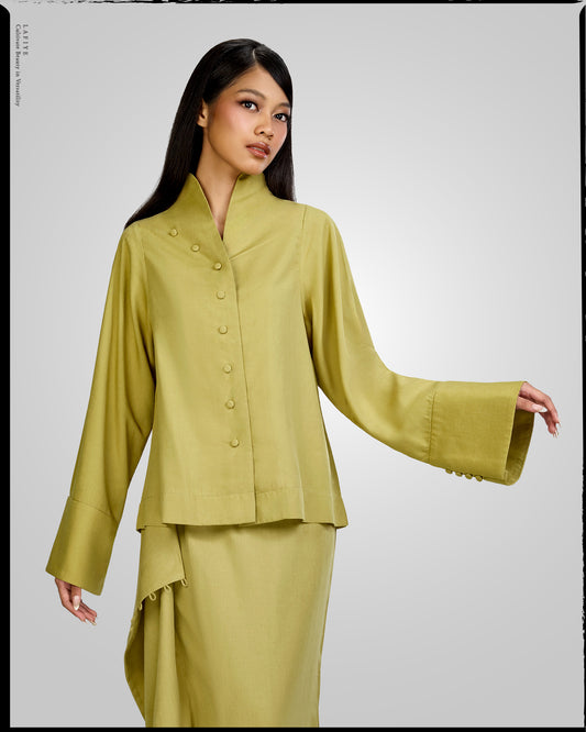 Lane Linen Flared Top in Green