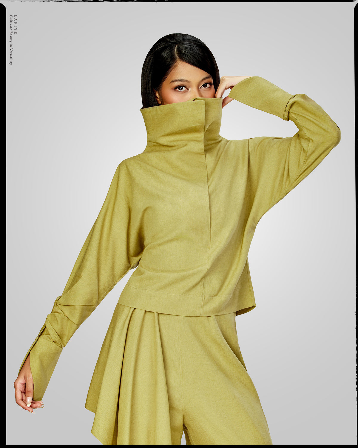 Lane Linen High Neck Top in Green
