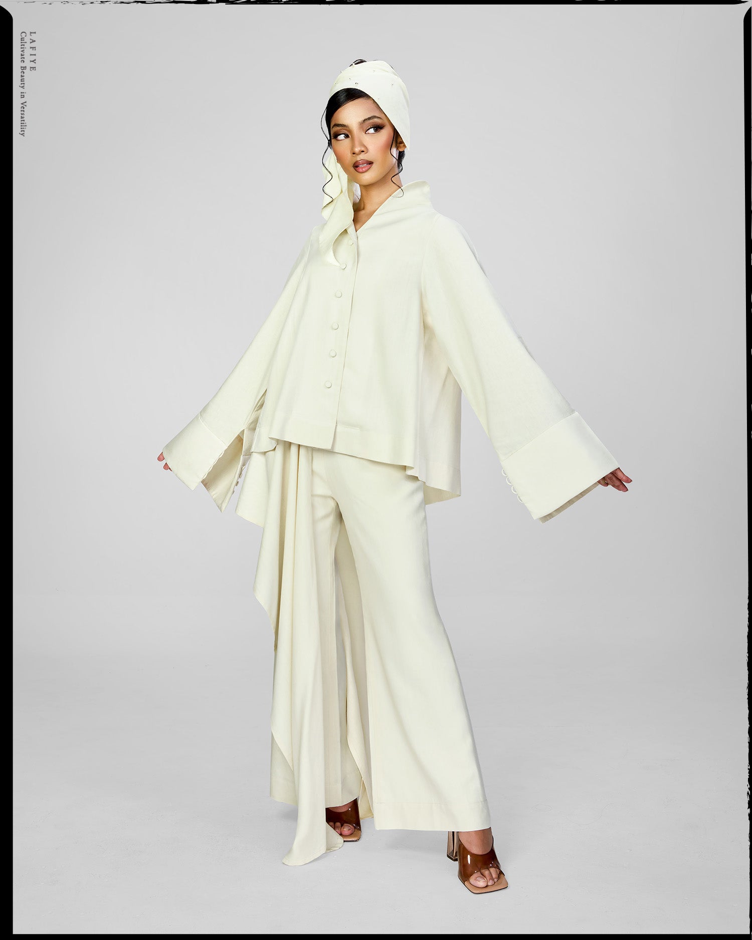Lane Linen Layered Trousers in Cream