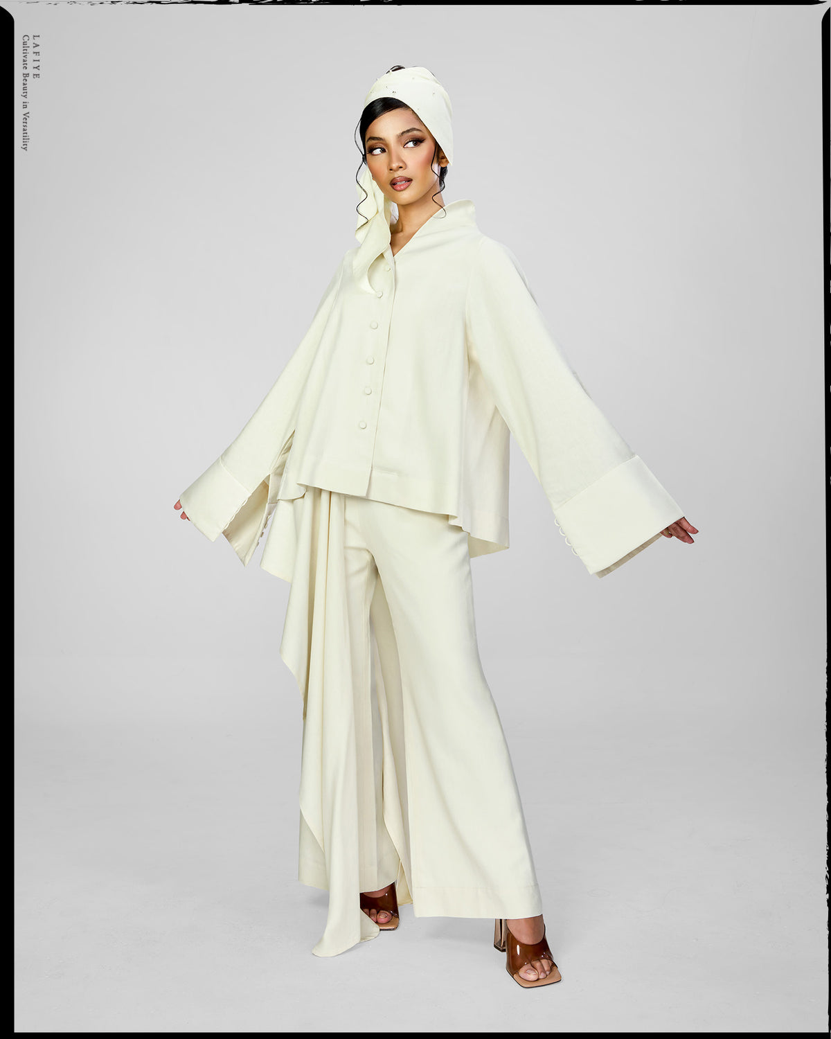 Lane Linen Layered Trousers in Cream
