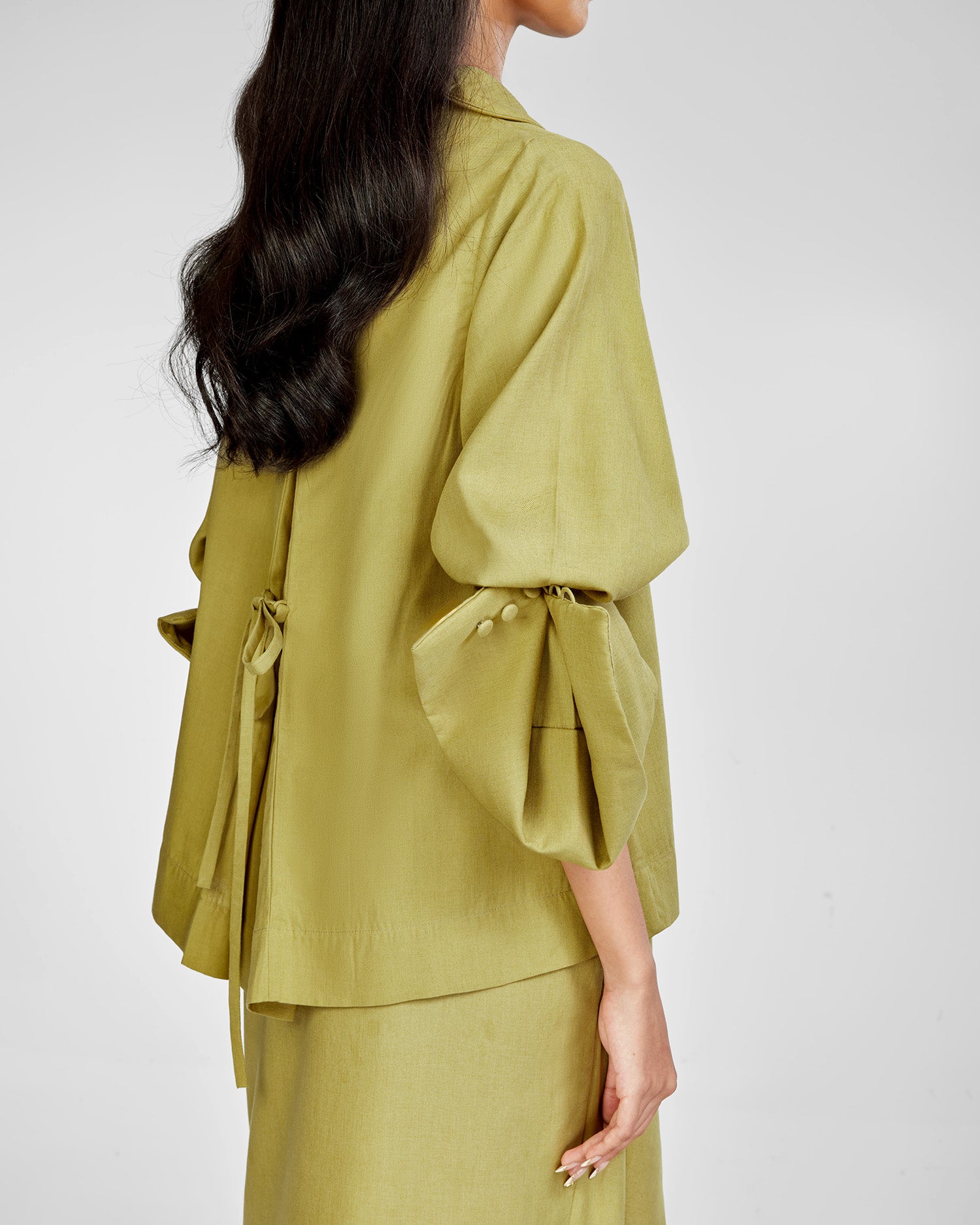 Lane Linen Flared Top in Green