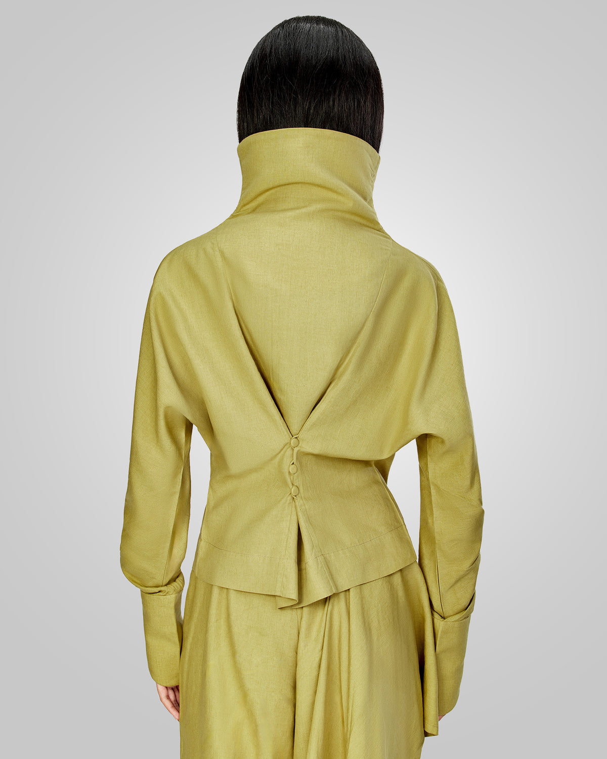 Lane Linen High Neck Top in Green