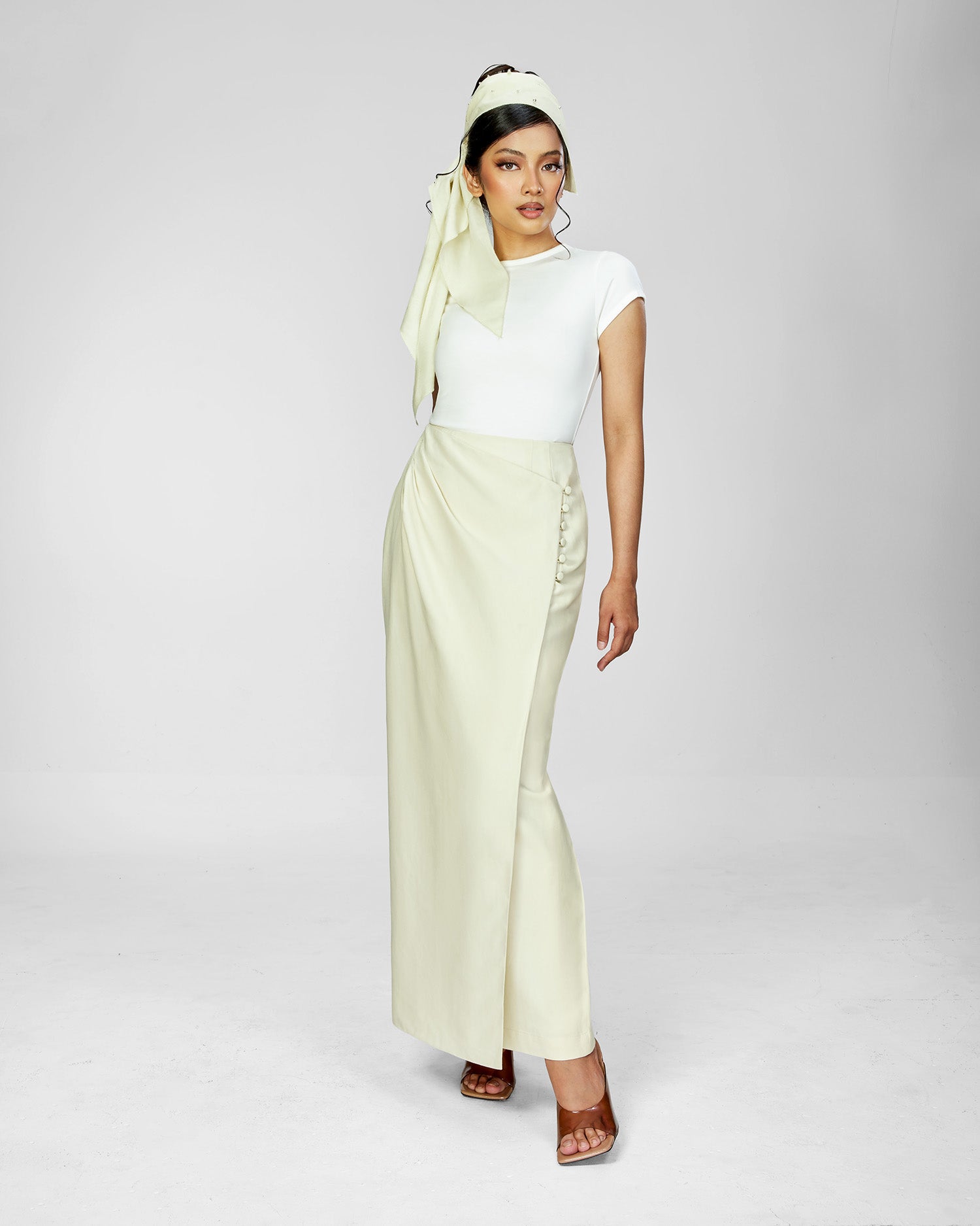 Lane Linen Wrap Skirt in Cream