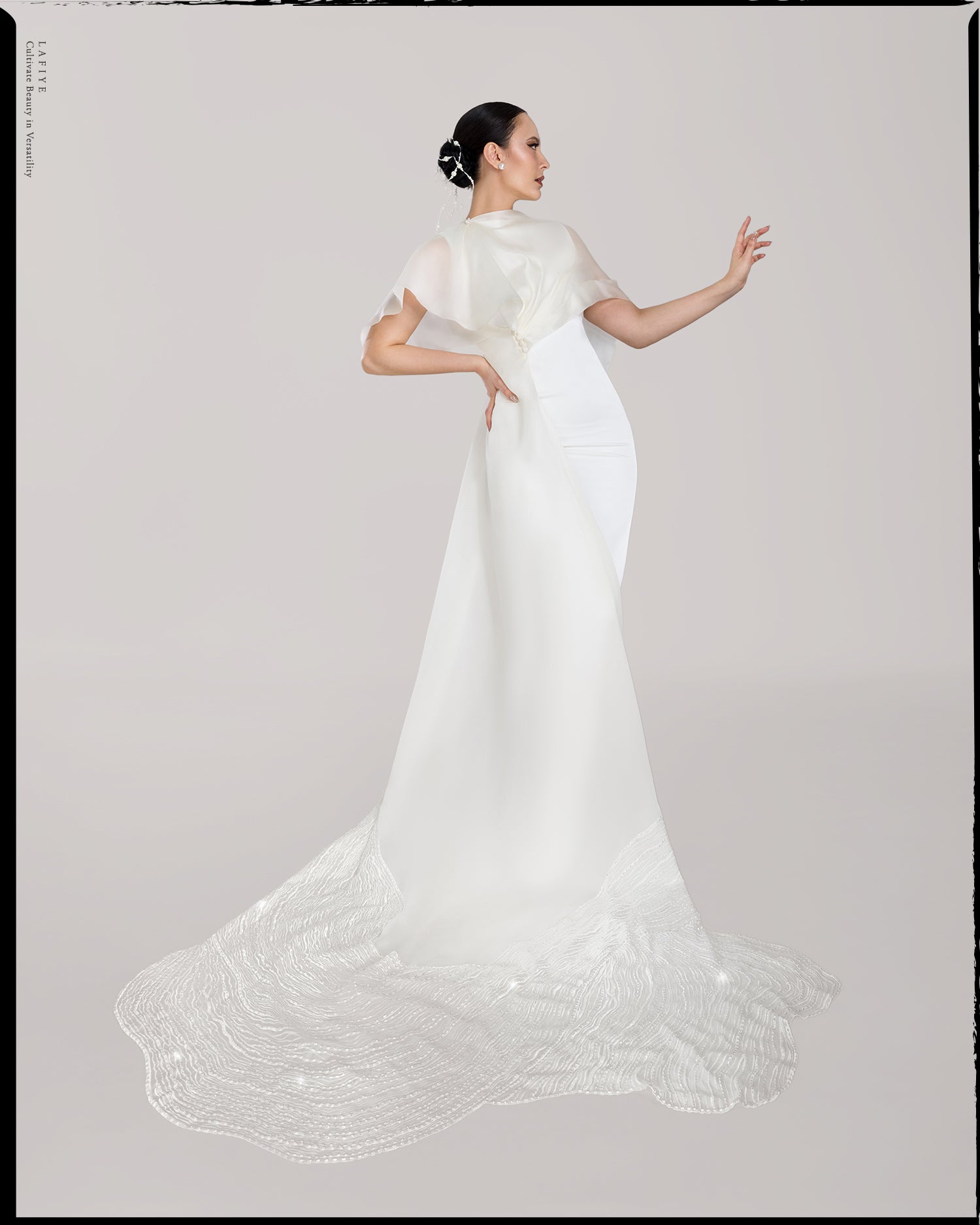 Embellished Nue Embroidery Organza Silk Dress Train