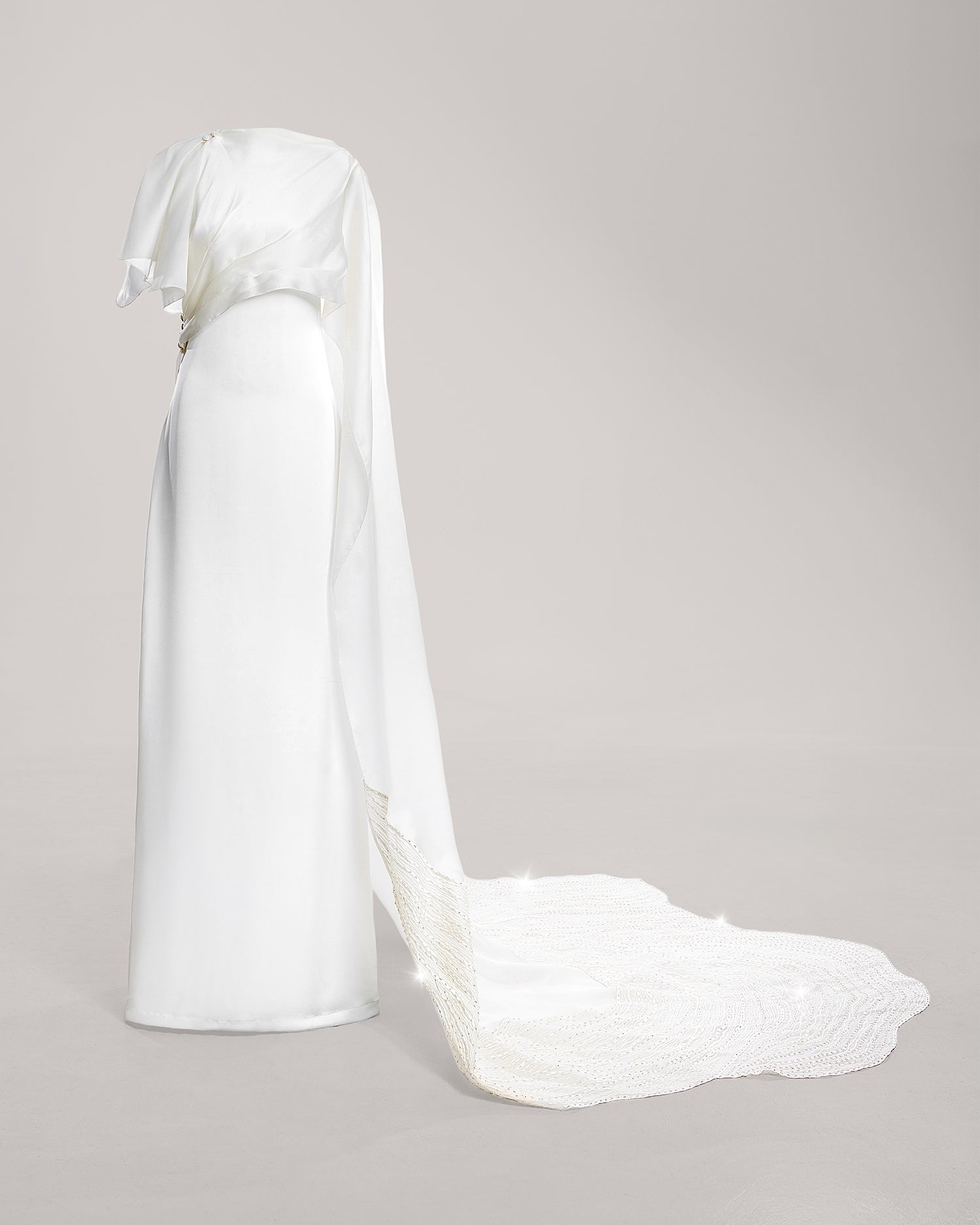 Embellished Nue Embroidery Organza Silk Dress Train