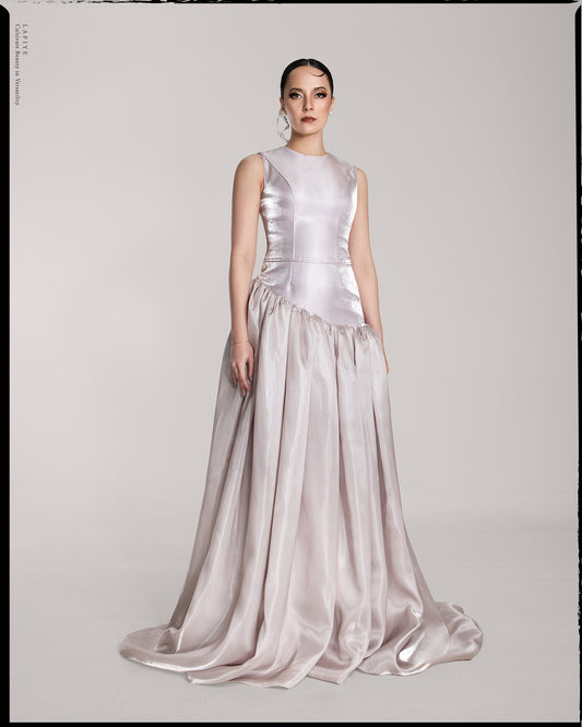 Drop Waist Liquid Organza Ball Gown