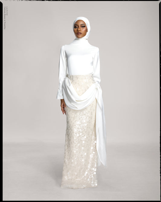 Sequin Maxi Skirt with Detachable Drape