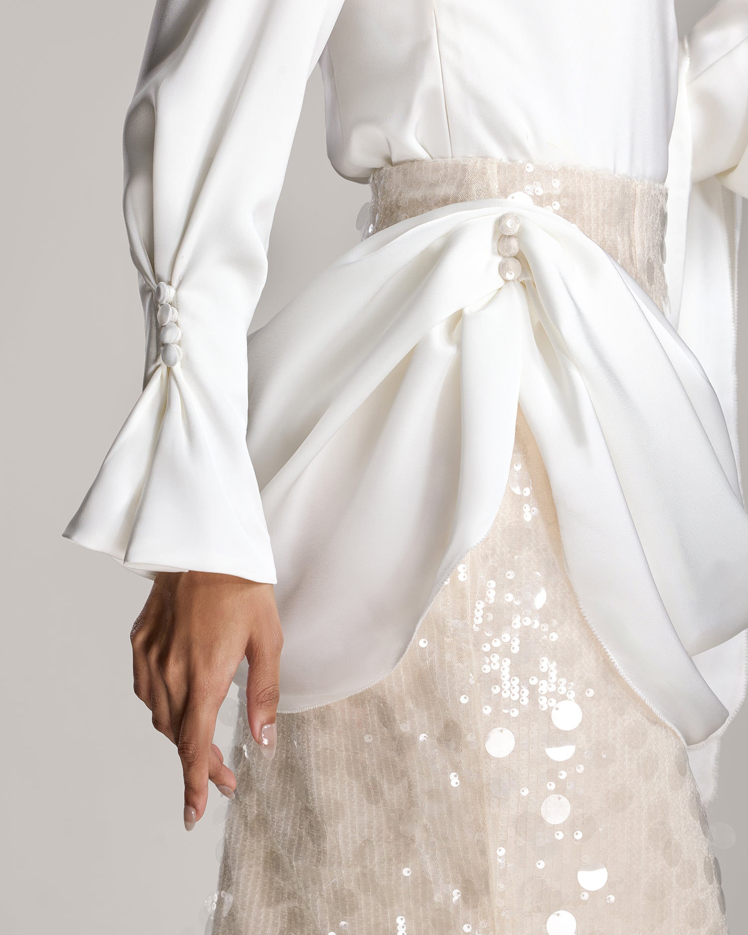 Sequin Maxi Skirt with Detachable Drape