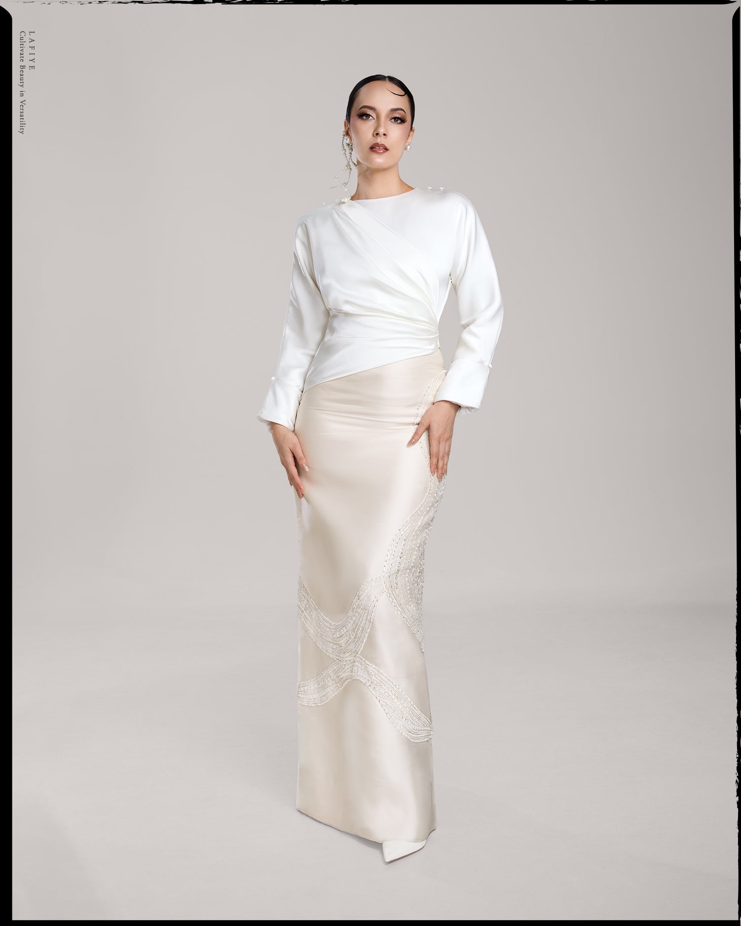 Two-Toned Dress with Detachable Drape