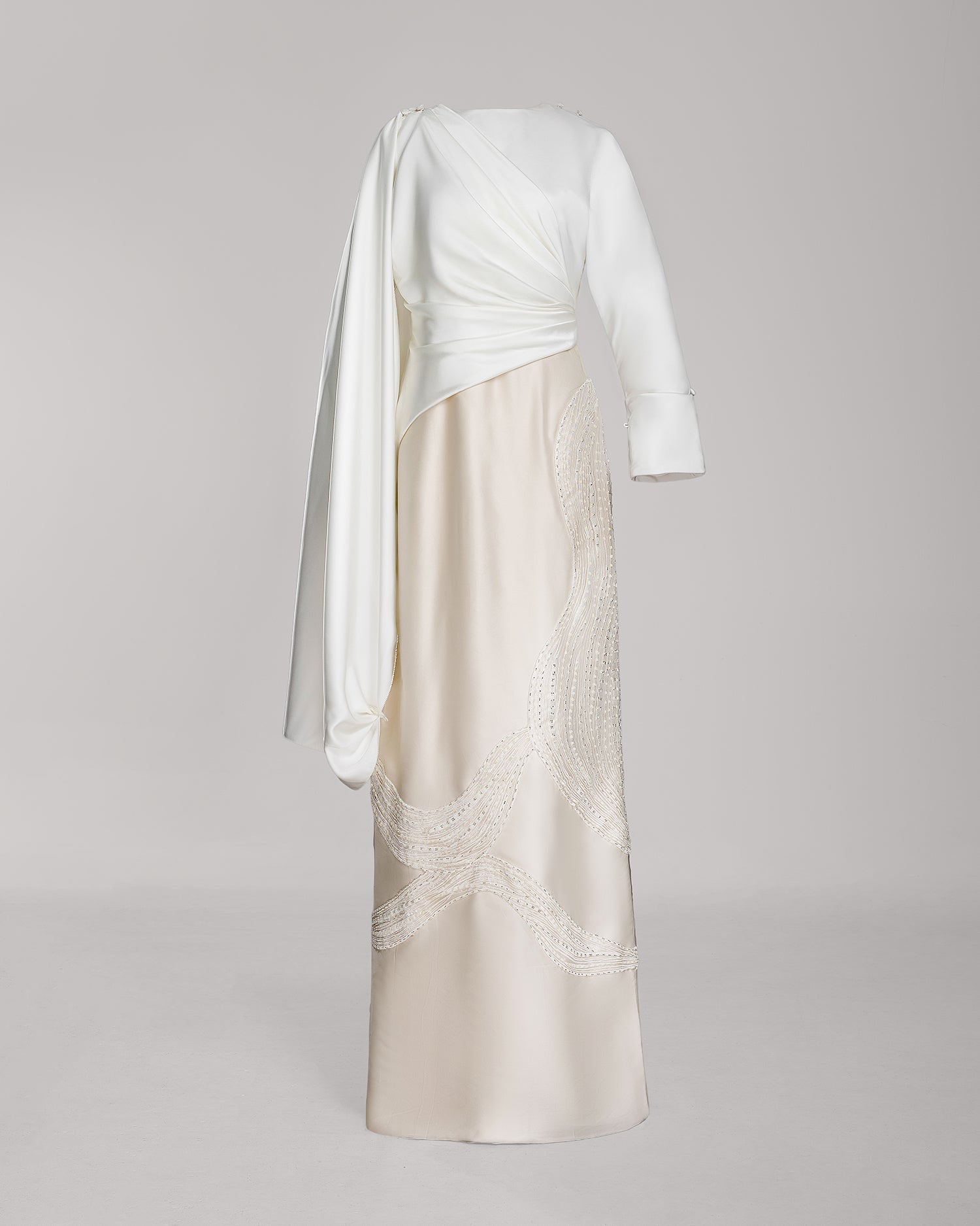 Two-Toned Dress with Detachable Drape