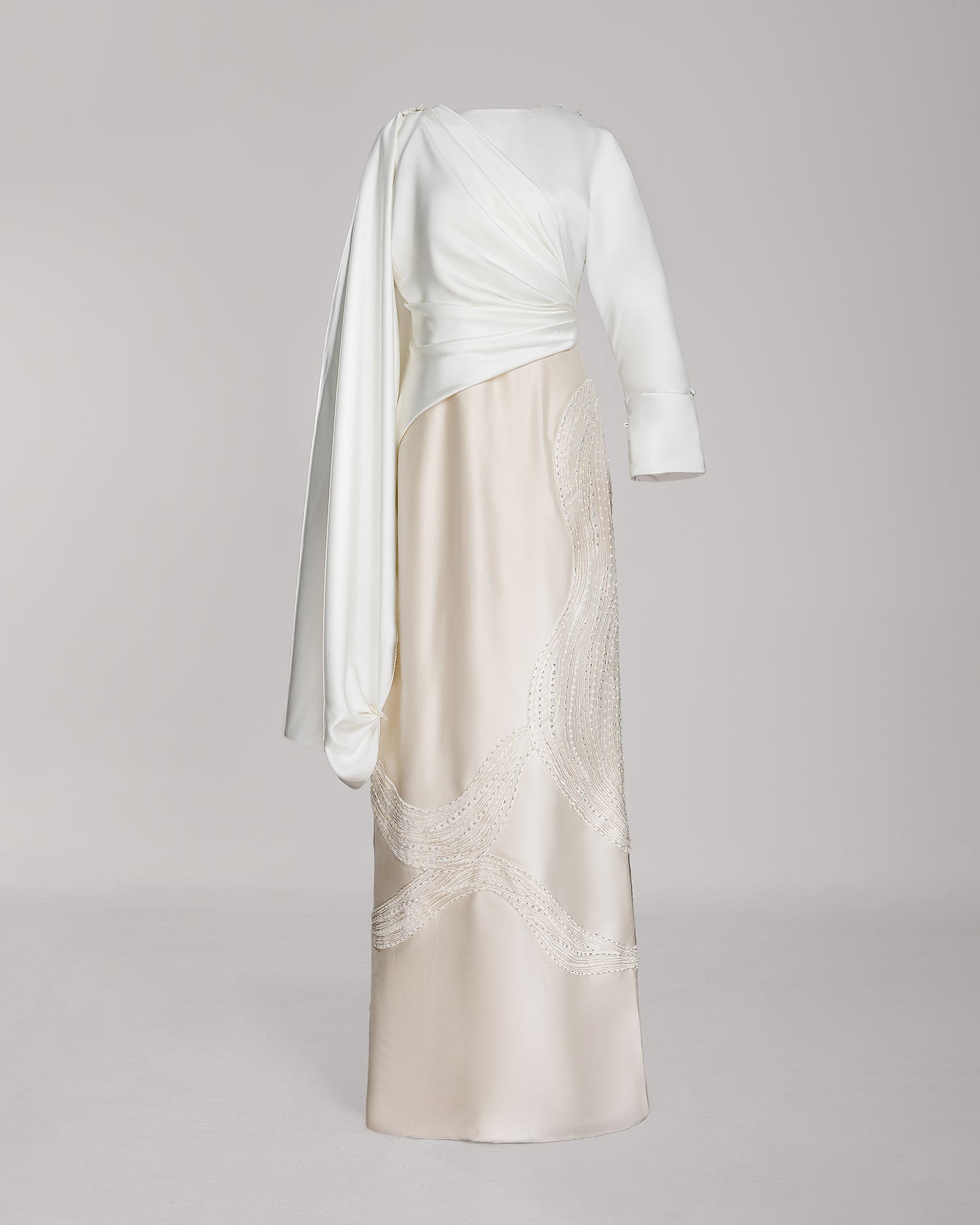 Two-Toned Dress with Detachable Drape