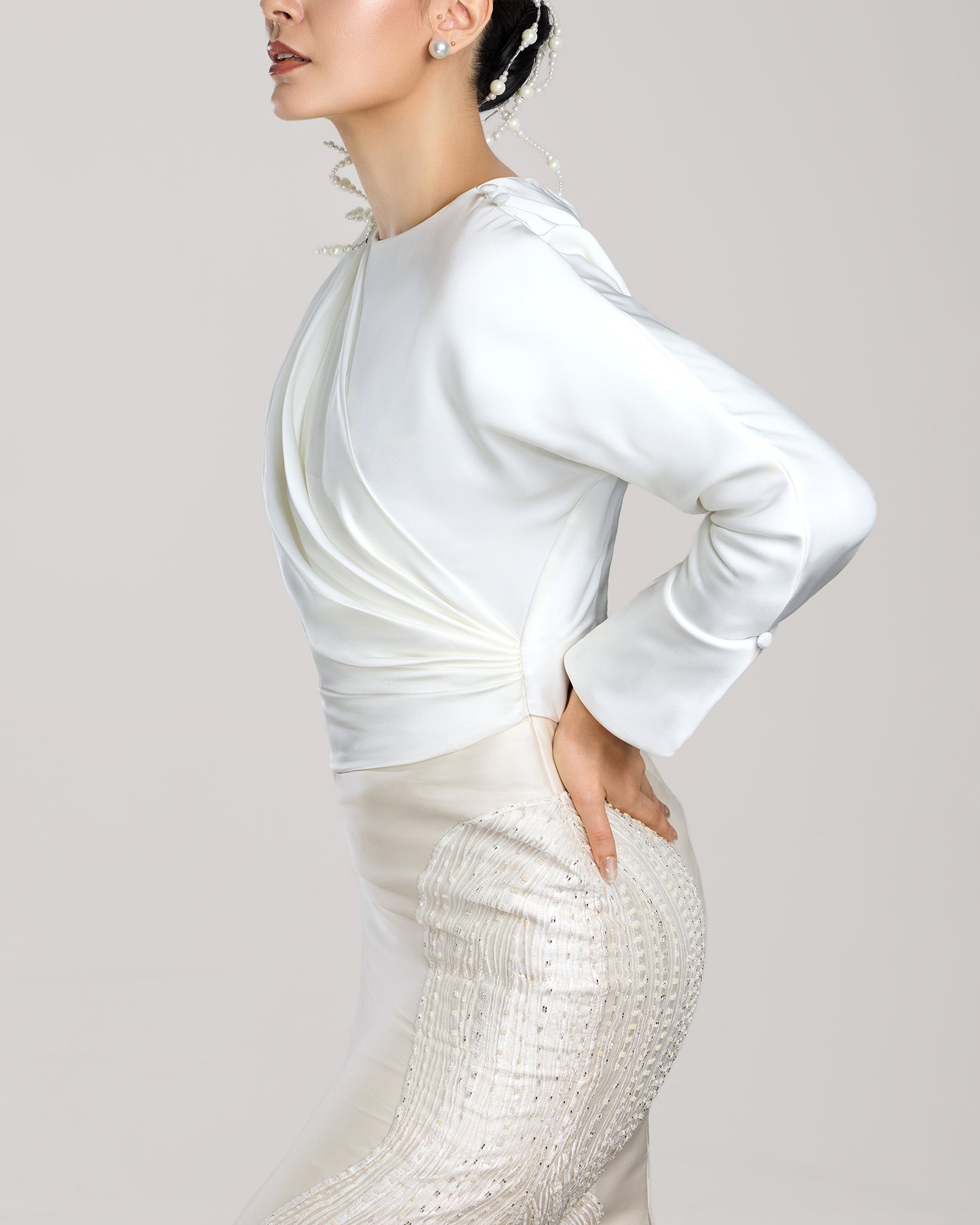 Two-Toned Dress with Detachable Drape