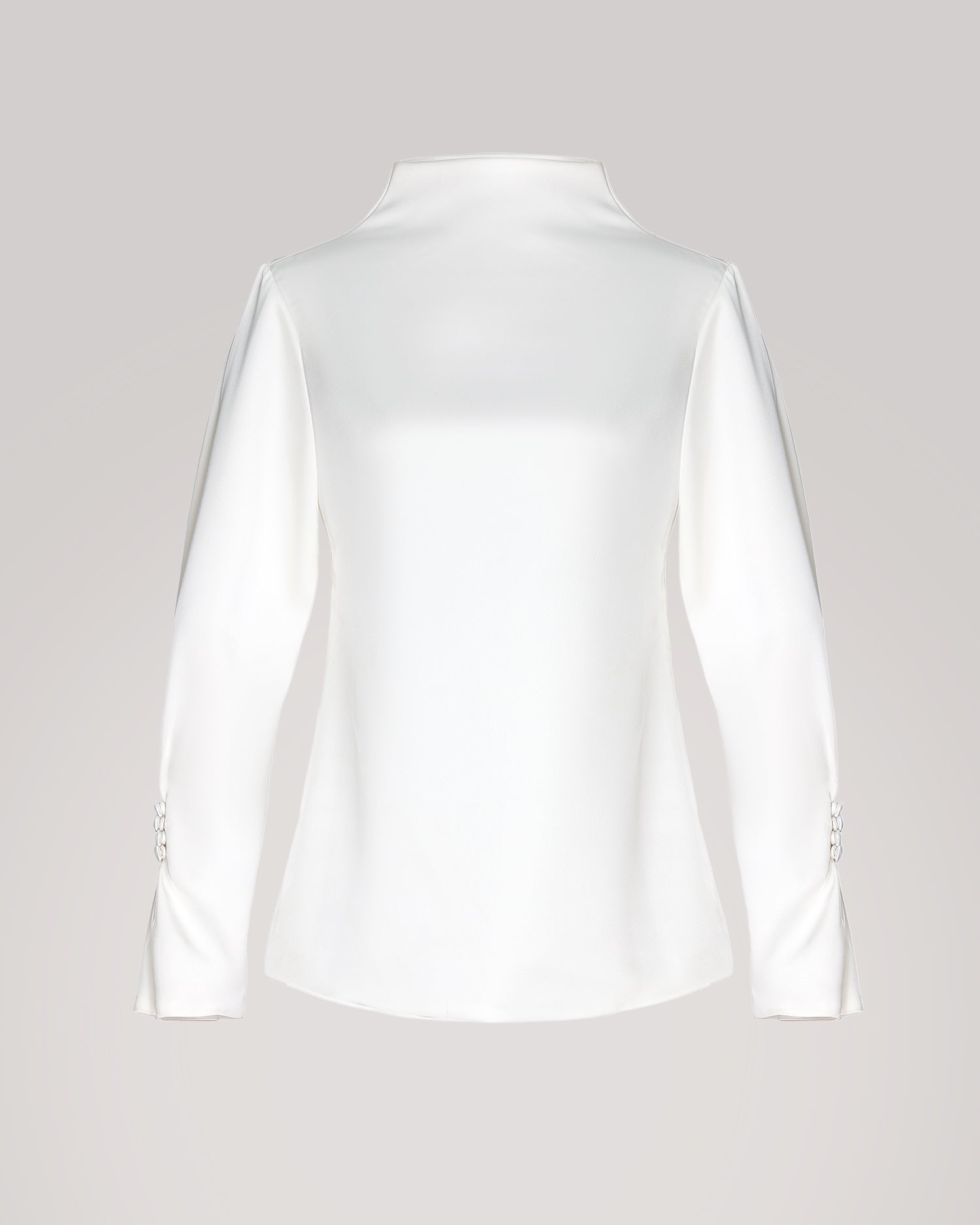 High-Neck Silk Blouse with Buttoned Sleeves