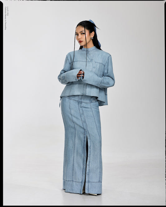 Lane Denim Straight Skirt in Light