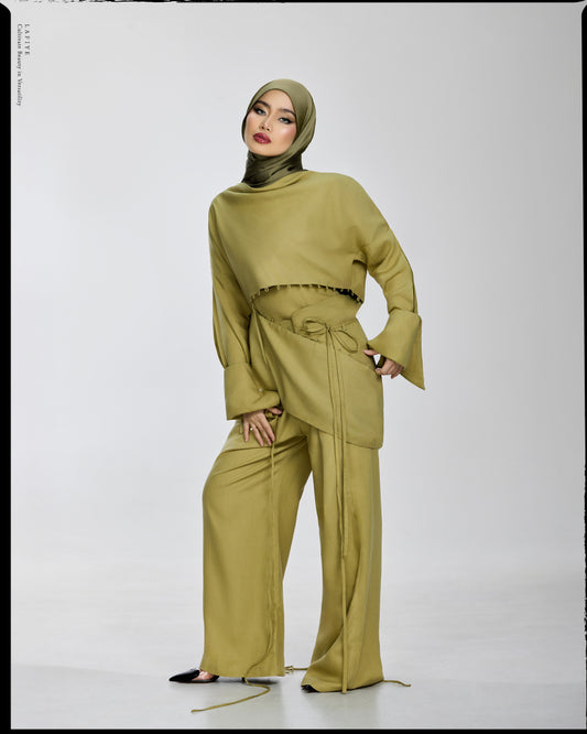 Lane Linen Corset Trousers in Green